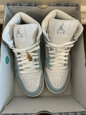Jordan Mid-Top Sneakers in White and Light Blue